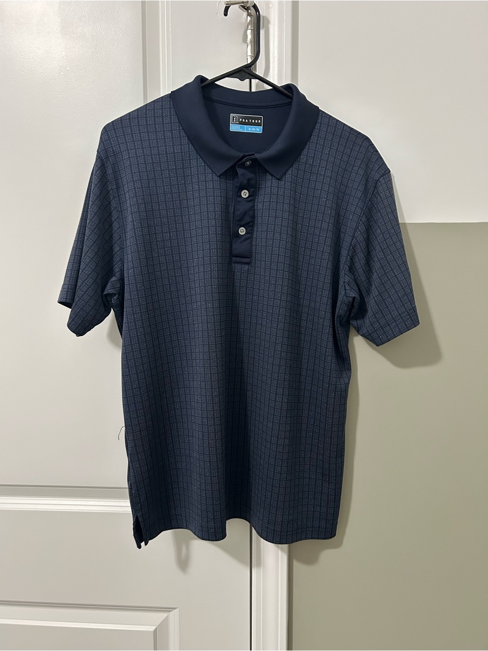 PGA Tour Navy Grid-Print Polo